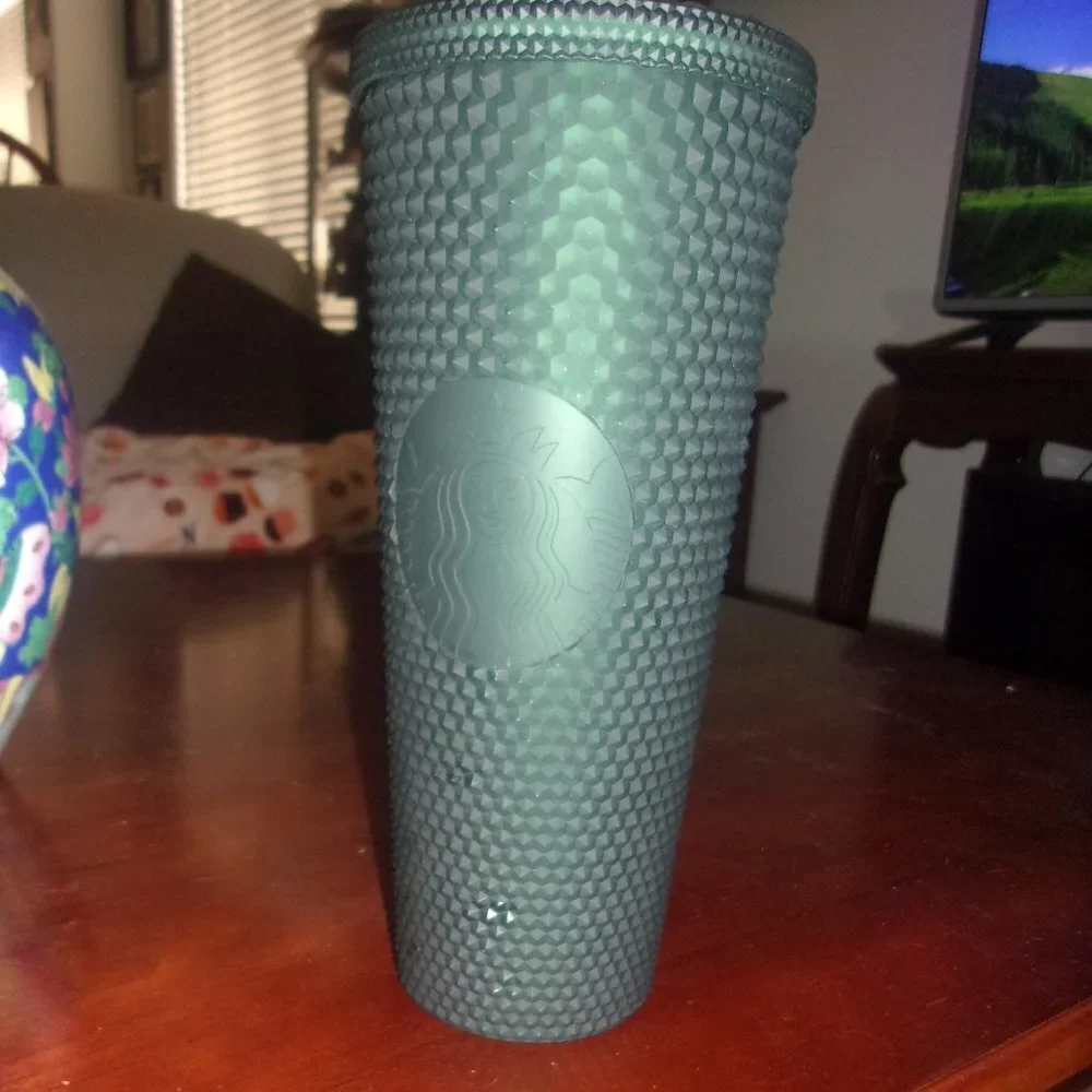 Limited Edition Starbucks Studded Matte Dark Green 24 oz Tumbler Used